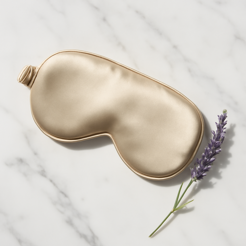 Champagne silk eye mask with lavender stem