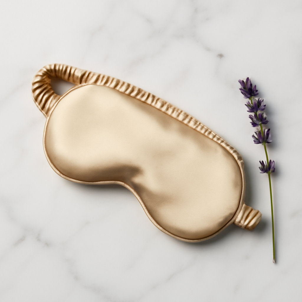 Champagne silk sleep mask with lavender