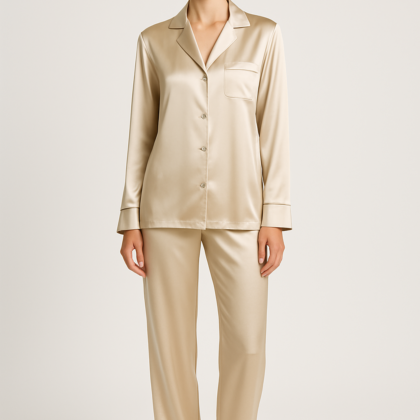 Champagne Silk Pajama Set | Effortless Elegance