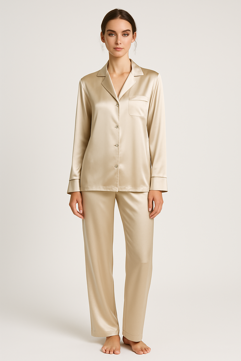 Champagne Silk Pajama Set | Effortless Elegance