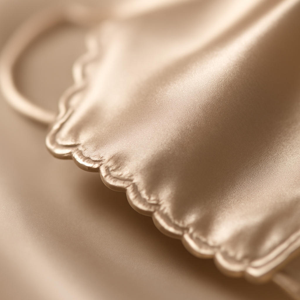 Close-up of scallop-edge champagne silk fabric