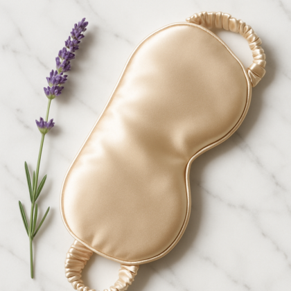 Champagne silk eye mask with gathered elastic bands