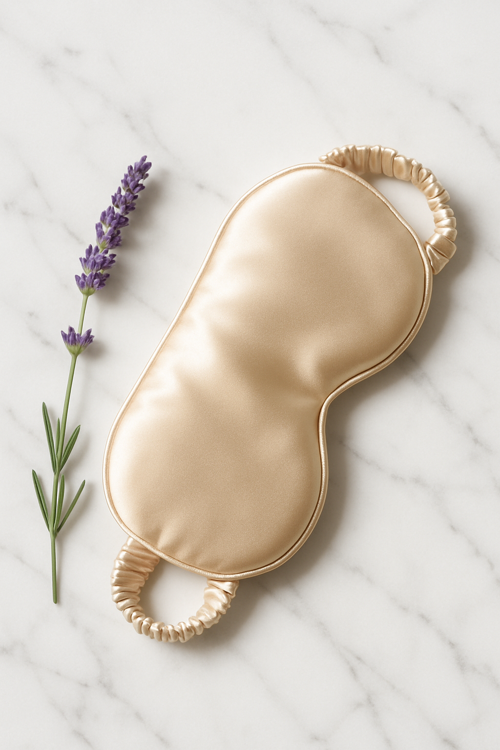 Champagne silk eye mask with gathered elastic bands