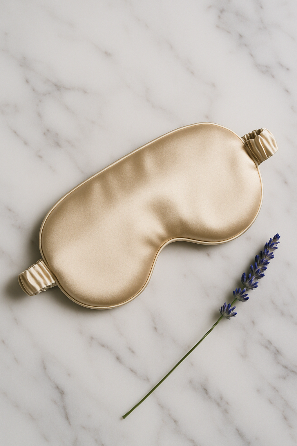 Champagne silk bridal eye mask with lavender accent