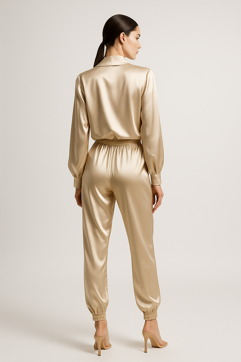 Champagne Silk Jogger Set | Luxury Pajamas - Image 2