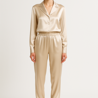Champagne Silk Jogger Set | Luxury Pajamas