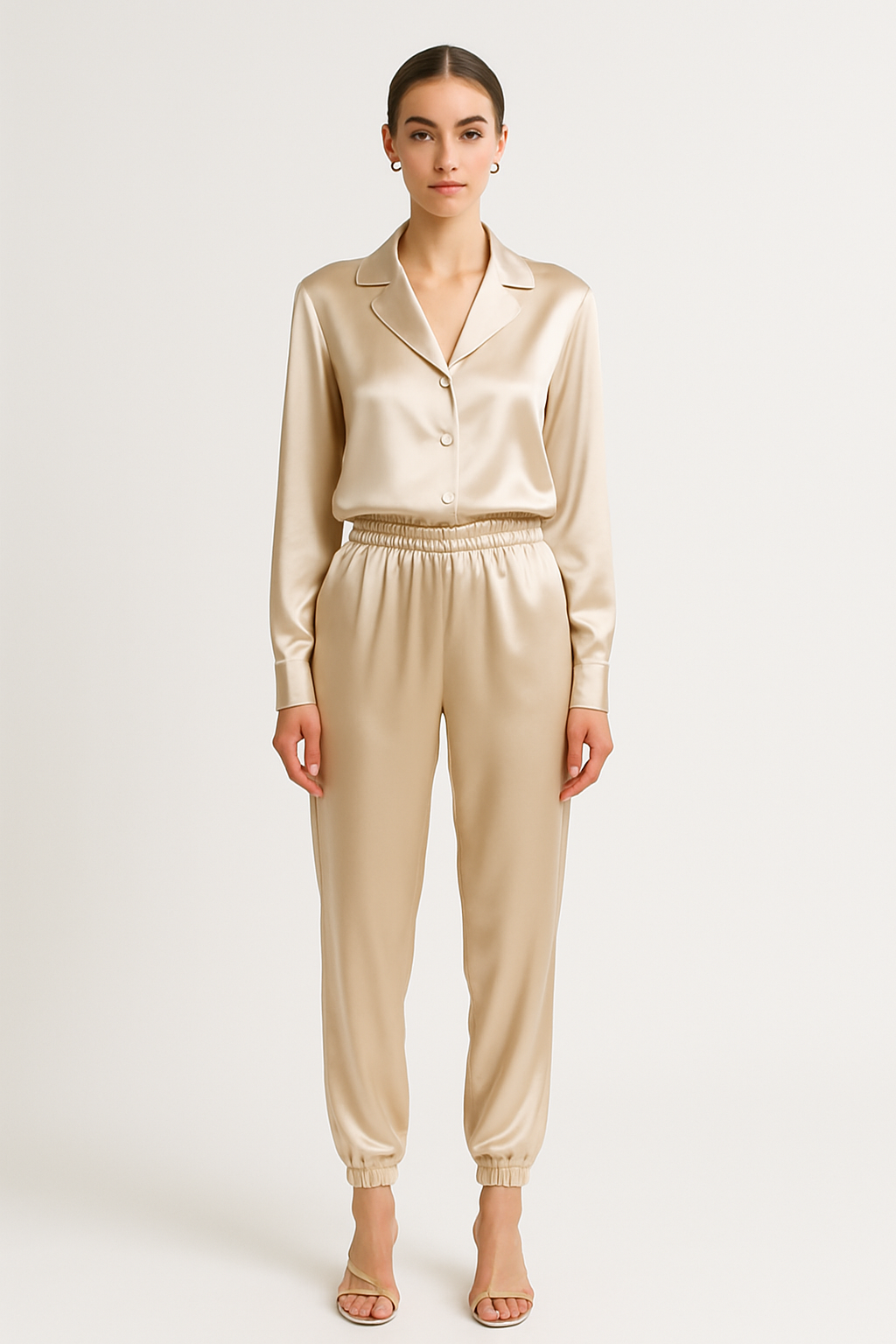 Champagne Silk Jogger Set | Luxury Pajamas