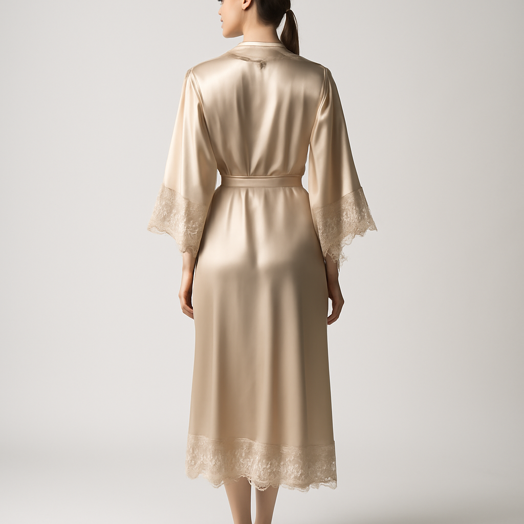 Champagne Silk Robe | Lace Elegance - Image 2