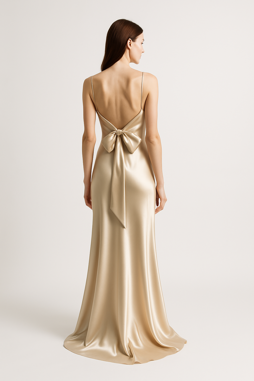 Champagne Silk Slip Dress with Bow - Serica - Image 2