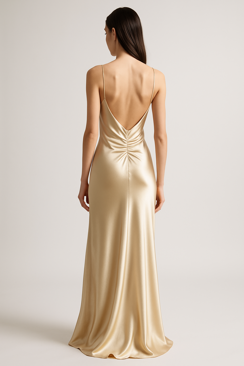 Champagne Silk Slip Dress – Ruched Elegance - Image 2