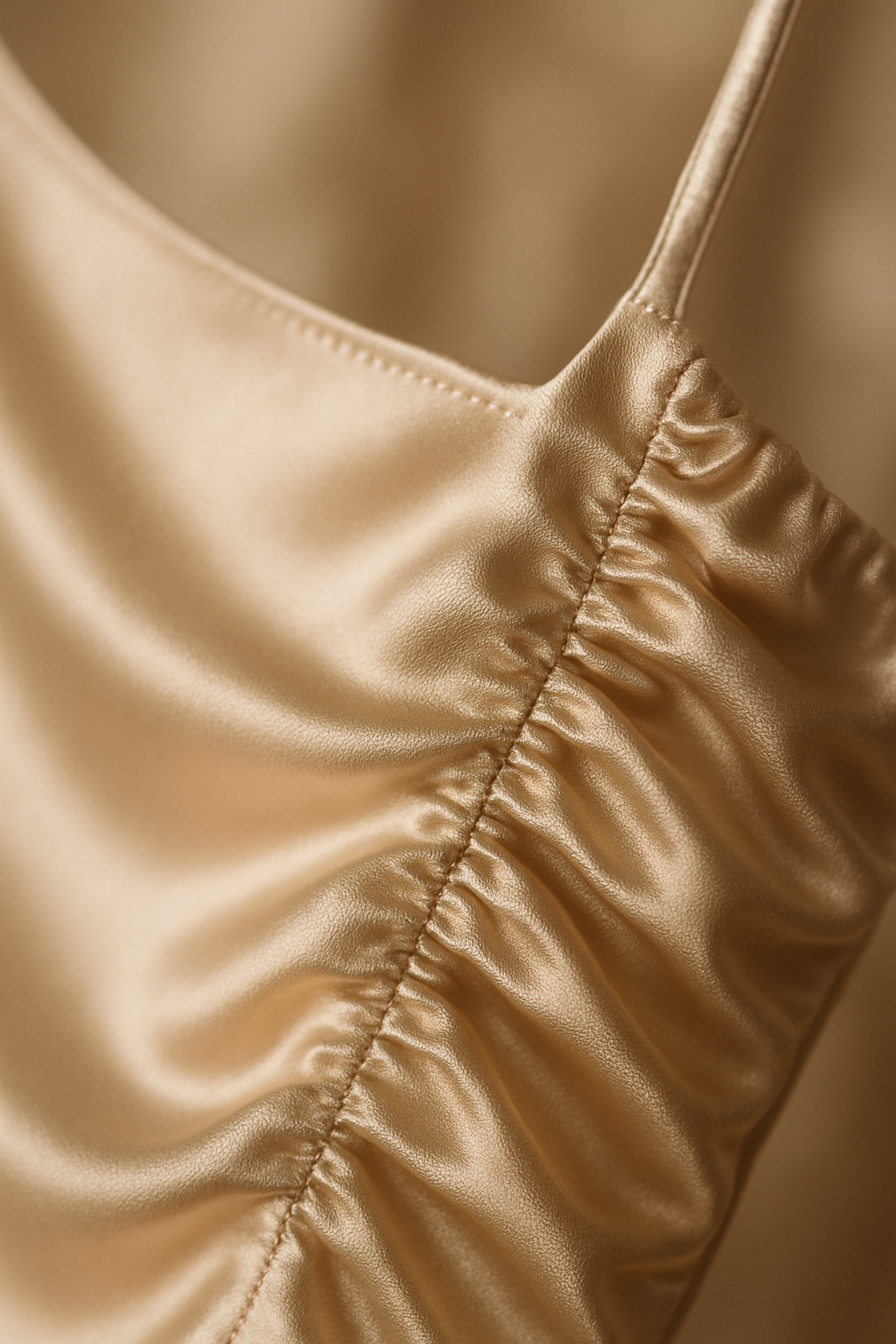 Champagne Silk Slip Dress – Ruched Elegance - Image 3