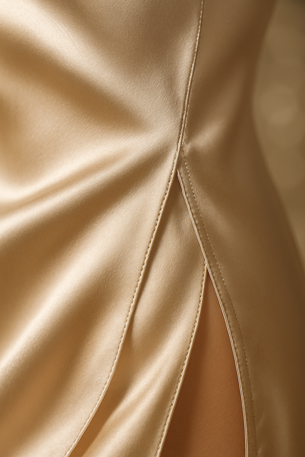 Champagne silk slip dress with side slit detail