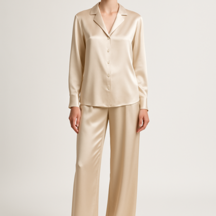 Champagne Silk Wide-Leg Pajamas | Sophisticated