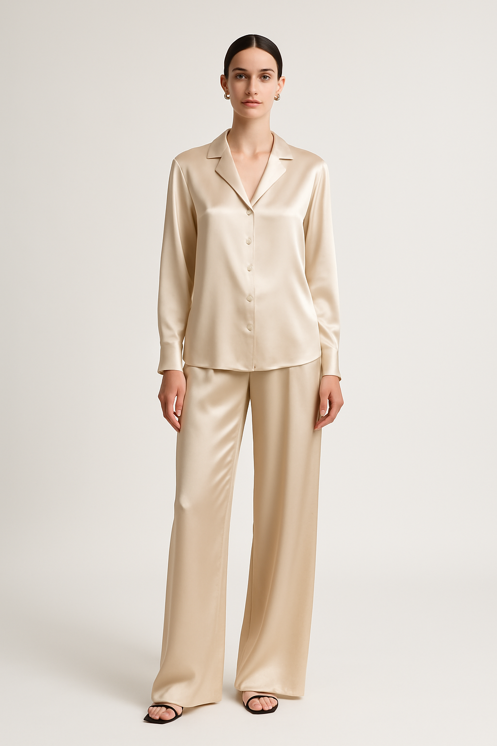 Champagne Silk Wide-Leg Pajamas | Sophisticated