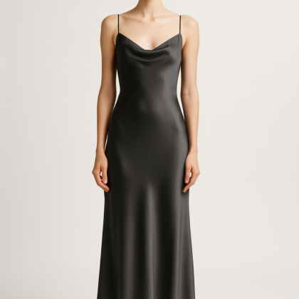 Charcoal Silk Slip Dress – Sleek & Sophisticated