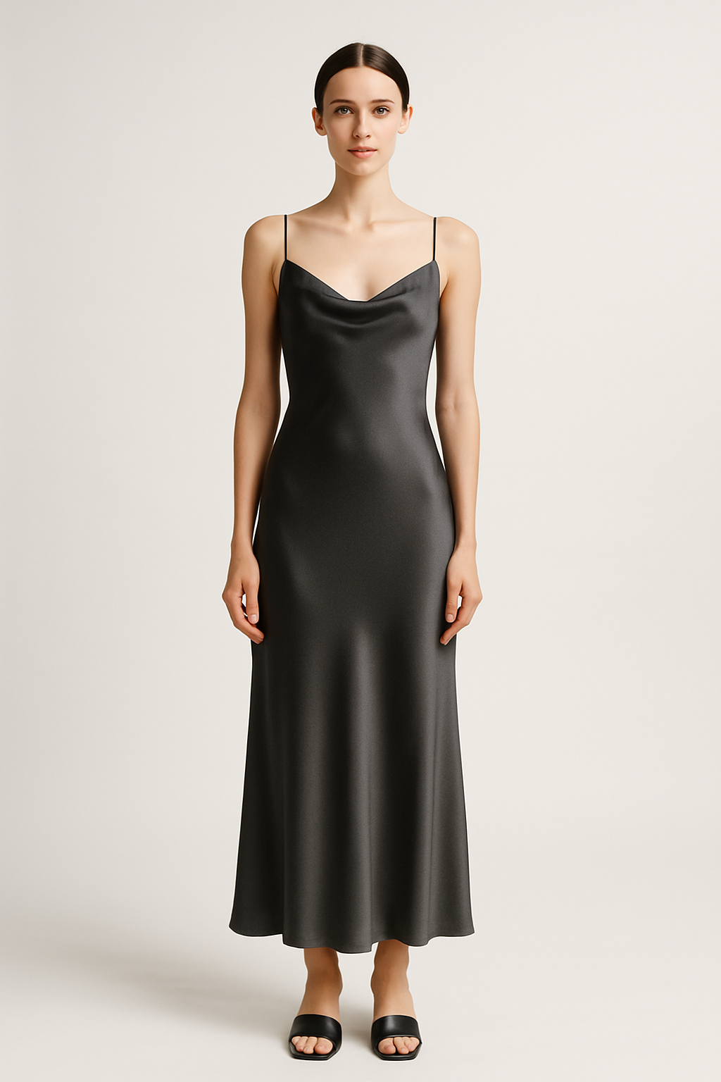 Charcoal Silk Slip Dress – Sleek & Sophisticated