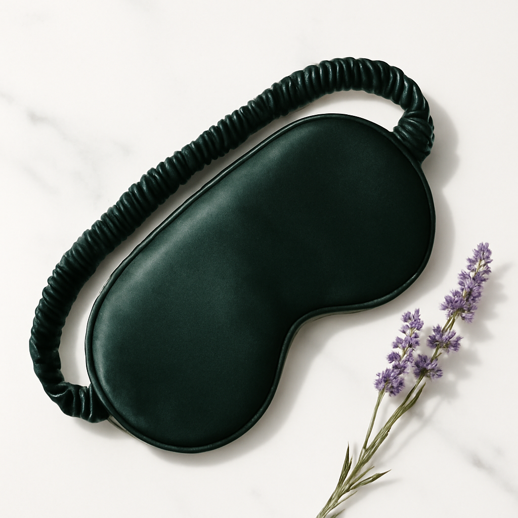 Dark Forest Green Silk Eye Mask – Natural Serenity - Image 2