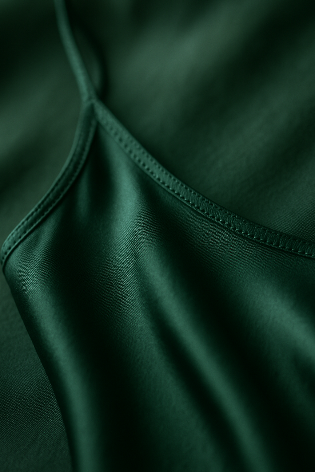Dark green silk slip dress fabric detail