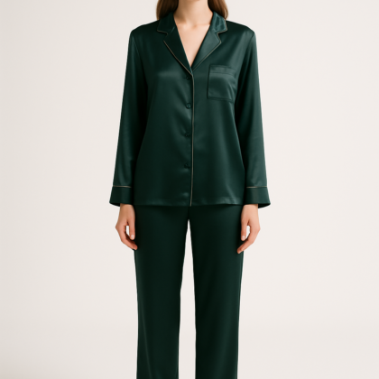 Dark Green Classic Silk Pajama Set | Serica