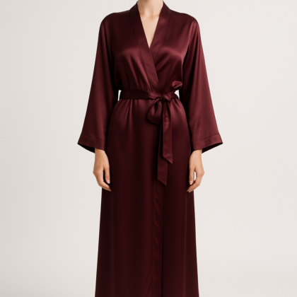 Deep Bordeaux Silk Robe – Serica House