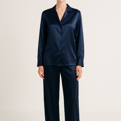 Deep Navy Silk Pajama Set | Serica House