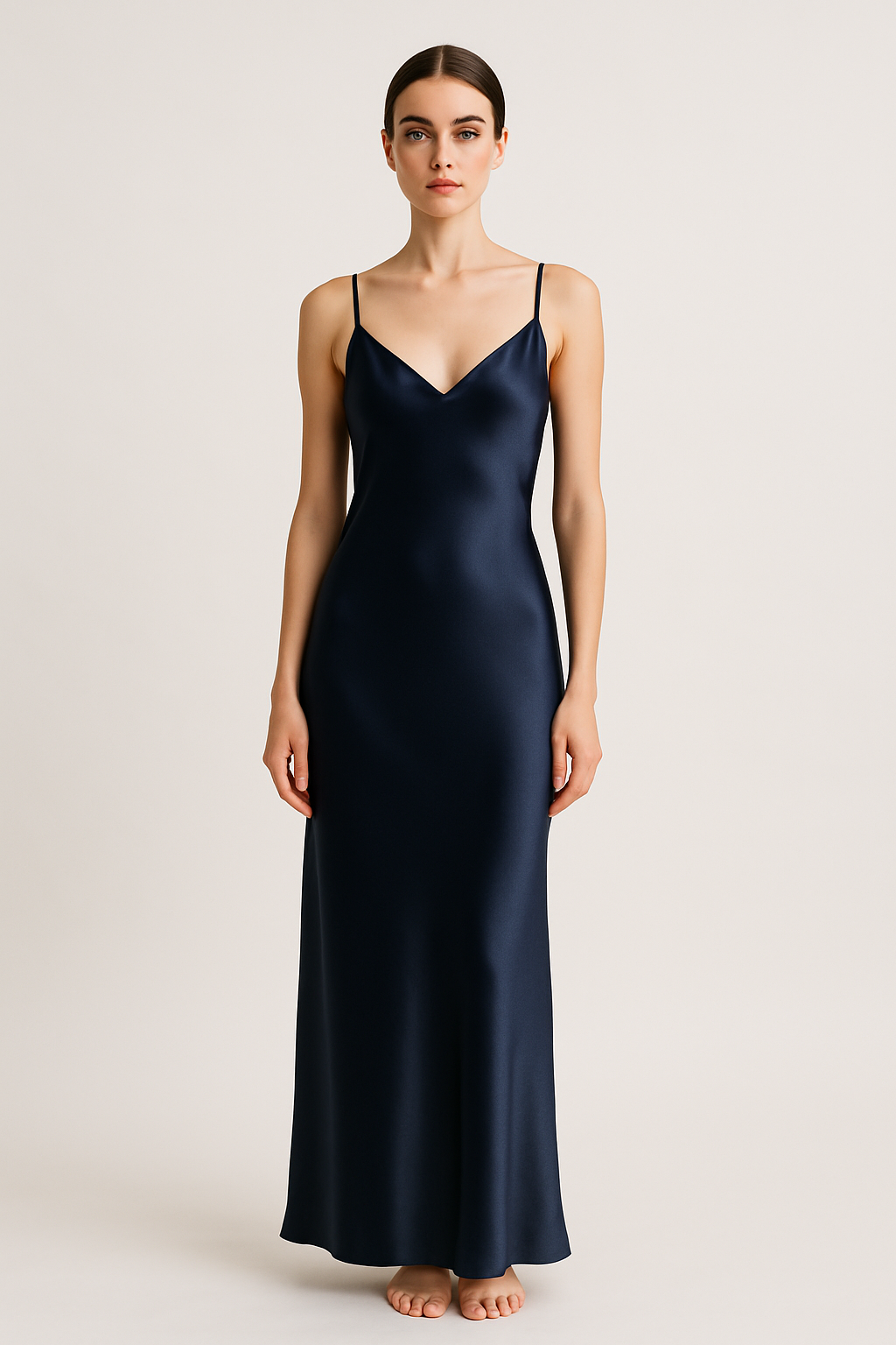 Deep Navy Silk Slip Dress – Elegant Design