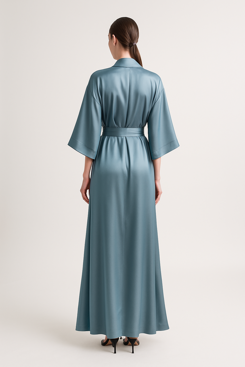 Dusty Blue Silk Kimono Robe – Sheer Elegance - Image 2