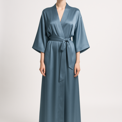 Dusty Blue Silk Kimono Robe – Sheer Elegance