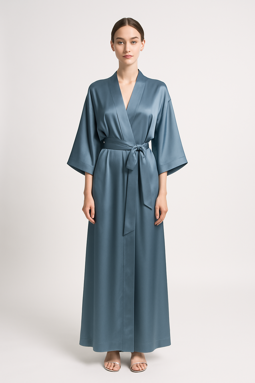 Dusty Blue Silk Kimono Robe – Sheer Elegance