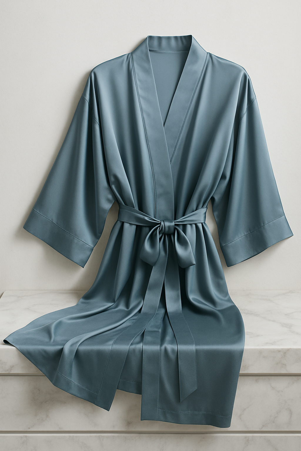 Dusty Blue Silk Kimono Robe – Sheer Elegance - Image 4