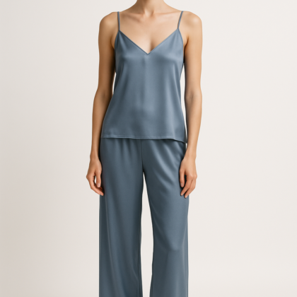 Dusty Blue Silk Sleep Set for Women | Serica