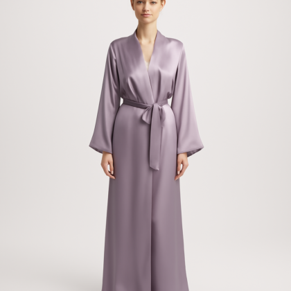 Dusty Lilac Long Silk Robe | Serica House