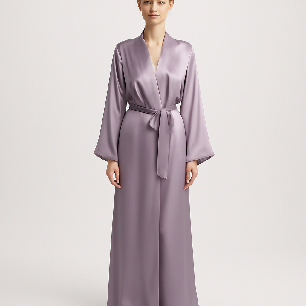 Dusty Lilac Long Silk Robe | Serica House