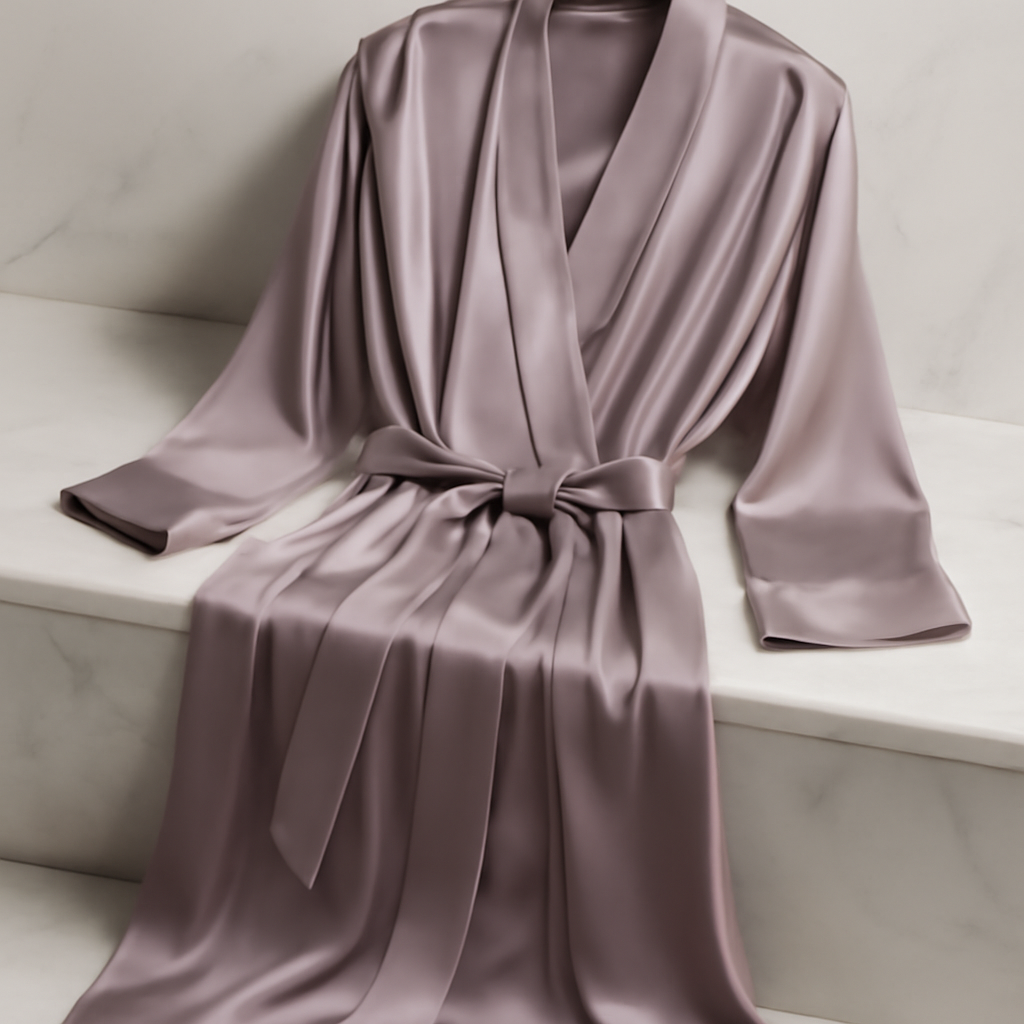Dusty Lilac Long Silk Robe | Serica House - Image 4