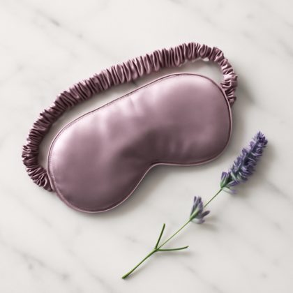 Dusty lilac silk eye mask with lavender sprig