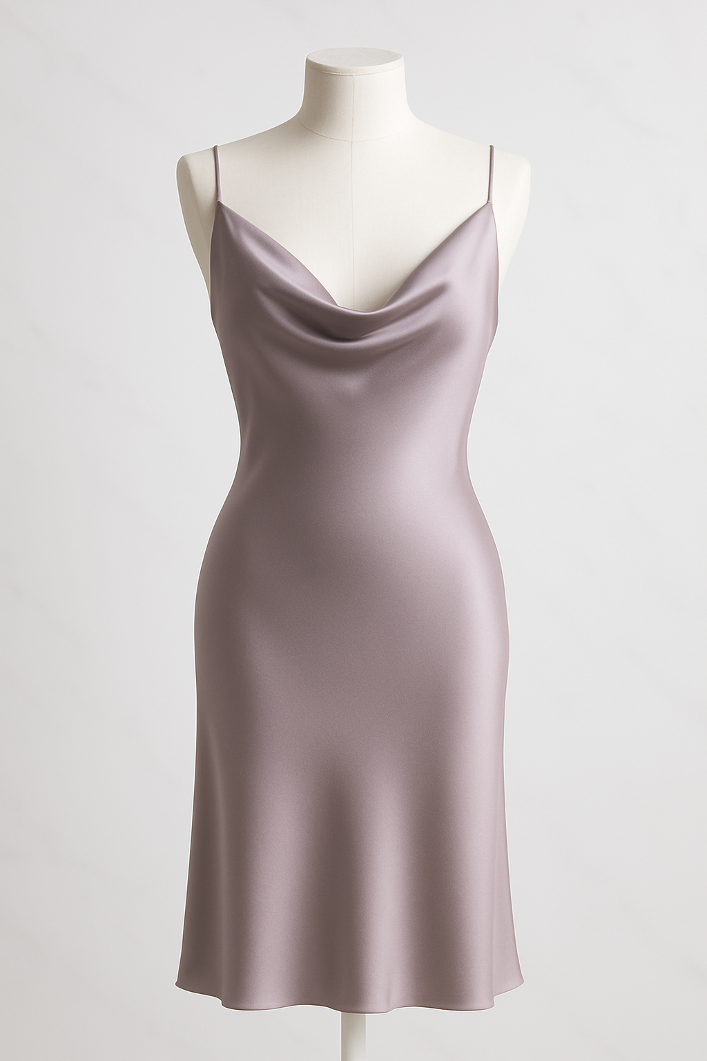 Dusty lilac silk slip dress with cowl neck