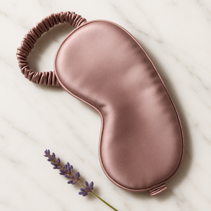 Dusty mauve silk eye mask front view lavender