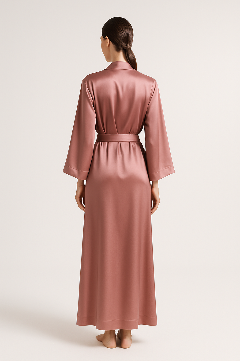 Dusty rose silk robe back view