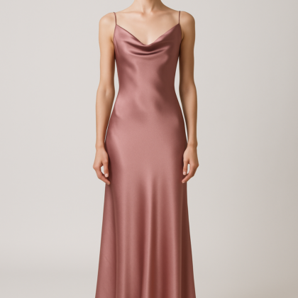 Dusty Rose Cowl-Neck Silk Dress – Romantic Flair
