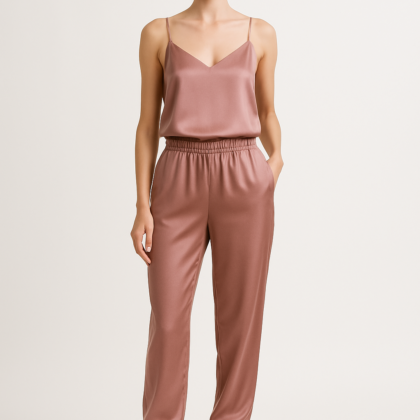 Dusty Rose Silk Cami & Jogger Set | Serica