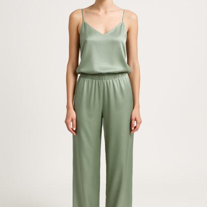 Dusty Sage Silk Comfort Pajama Set | Serica