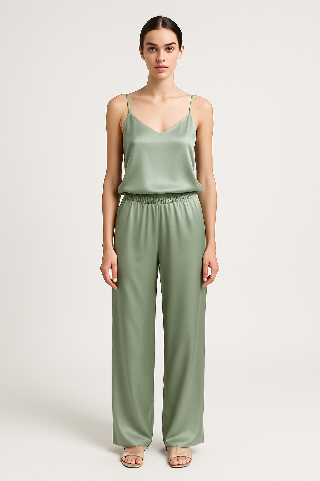 Dusty Sage Silk Comfort Pajama Set | Serica