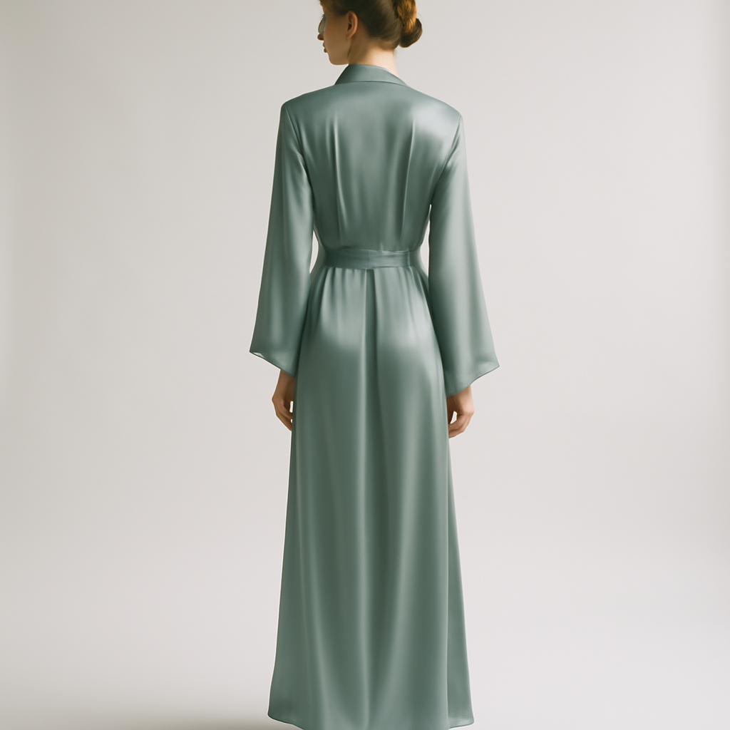 Dusty Sage Silk Dressing Gown | Serica House - Image 2