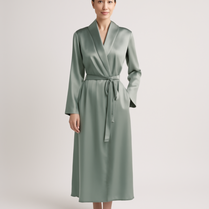 Dusty Sage Silk Dressing Gown | Serica House