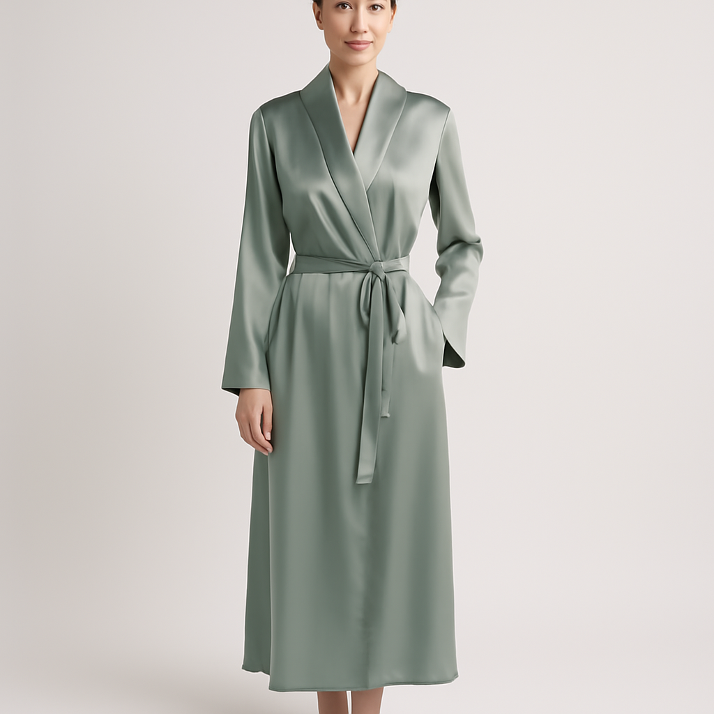 Dusty Sage Silk Dressing Gown | Serica House