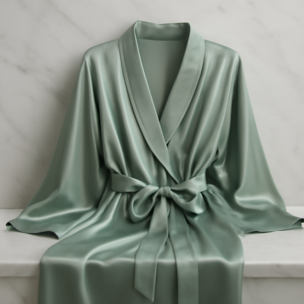 Dusty Sage Silk Dressing Gown | Serica House - Image 4