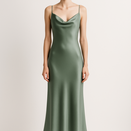 Dusty Sage Silk Slip Dress - Serica House