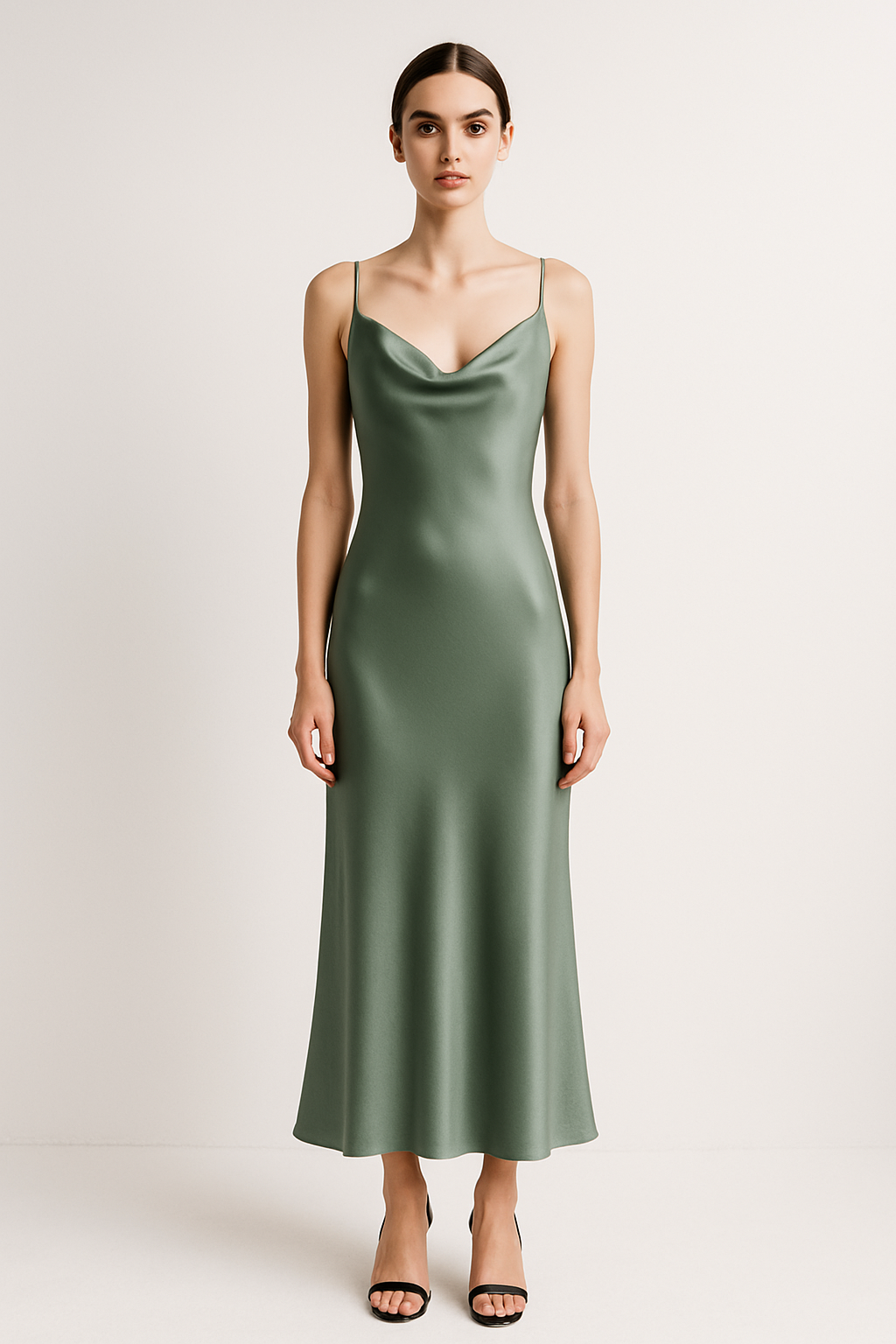 Dusty Sage Silk Slip Dress - Serica House