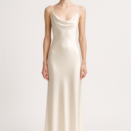 Ecru Long Bias-Cut Silk Dress - Serica House