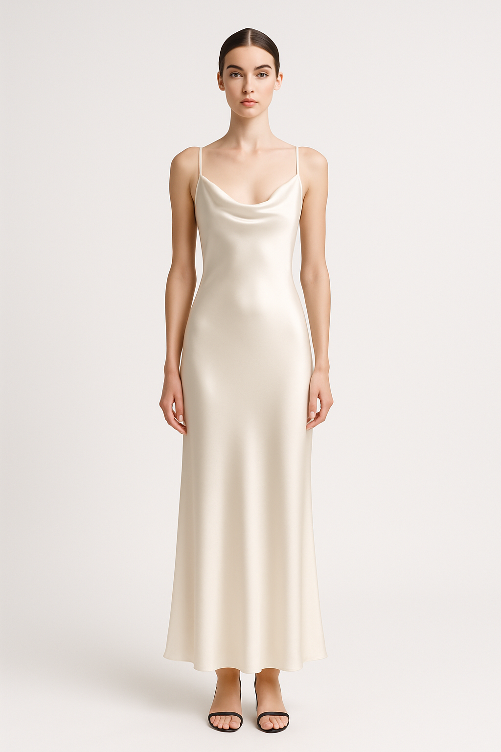 Ecru Long Bias-Cut Silk Dress - Serica House